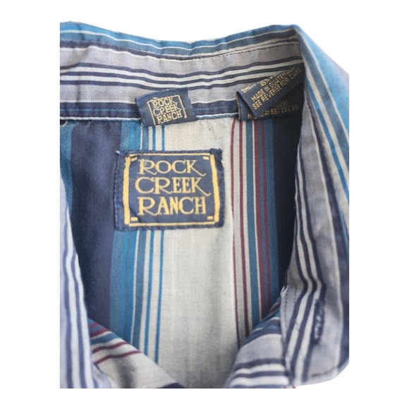 Rock Creek Ranch Western Pearl Snap Shirt Blue Stripe Short Sleeve Size Large - Picture 11 of 13